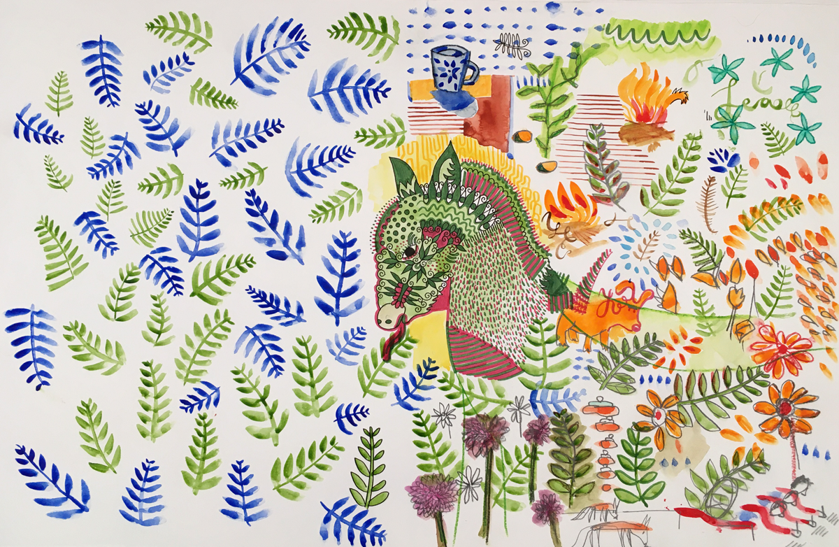 watercolour ferns and horse